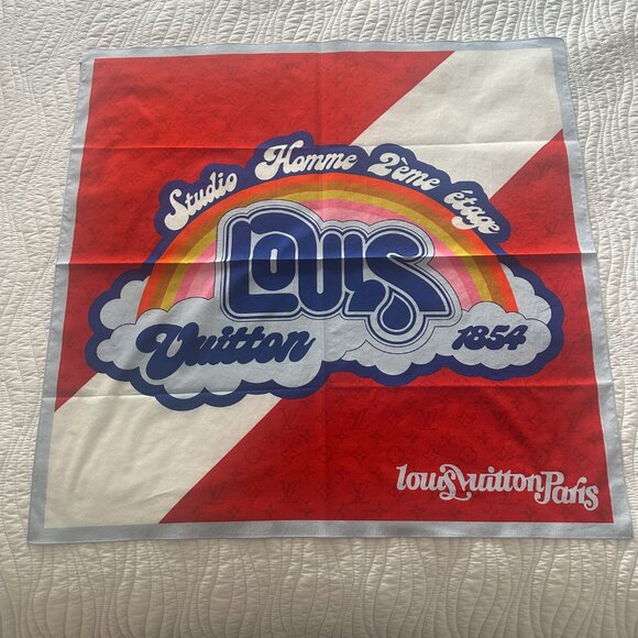 NEW LOUIS VUITTON WHITE RED SHOW SS23 GAY PRIDE Cotton Scarf Bandanna - Picture 2 of 9